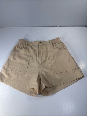 Wishlist Linen Blend Utility Pocket Shorts Beige Elastic Waist Size Medium